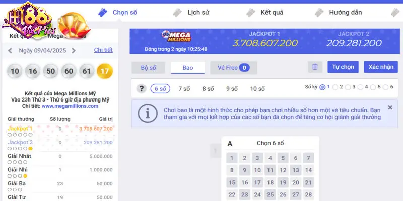 Mega Millions M88vin với phiên bản chơi theo bao số 