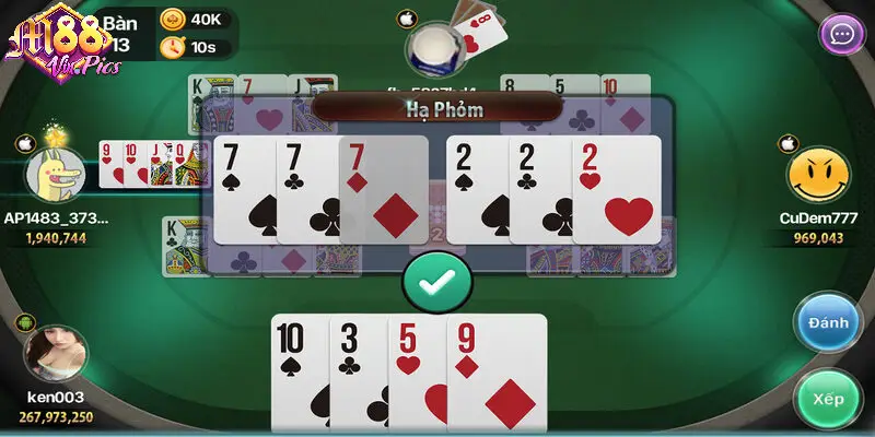 Phỏm M88vin với cách chơi quen thuộc 